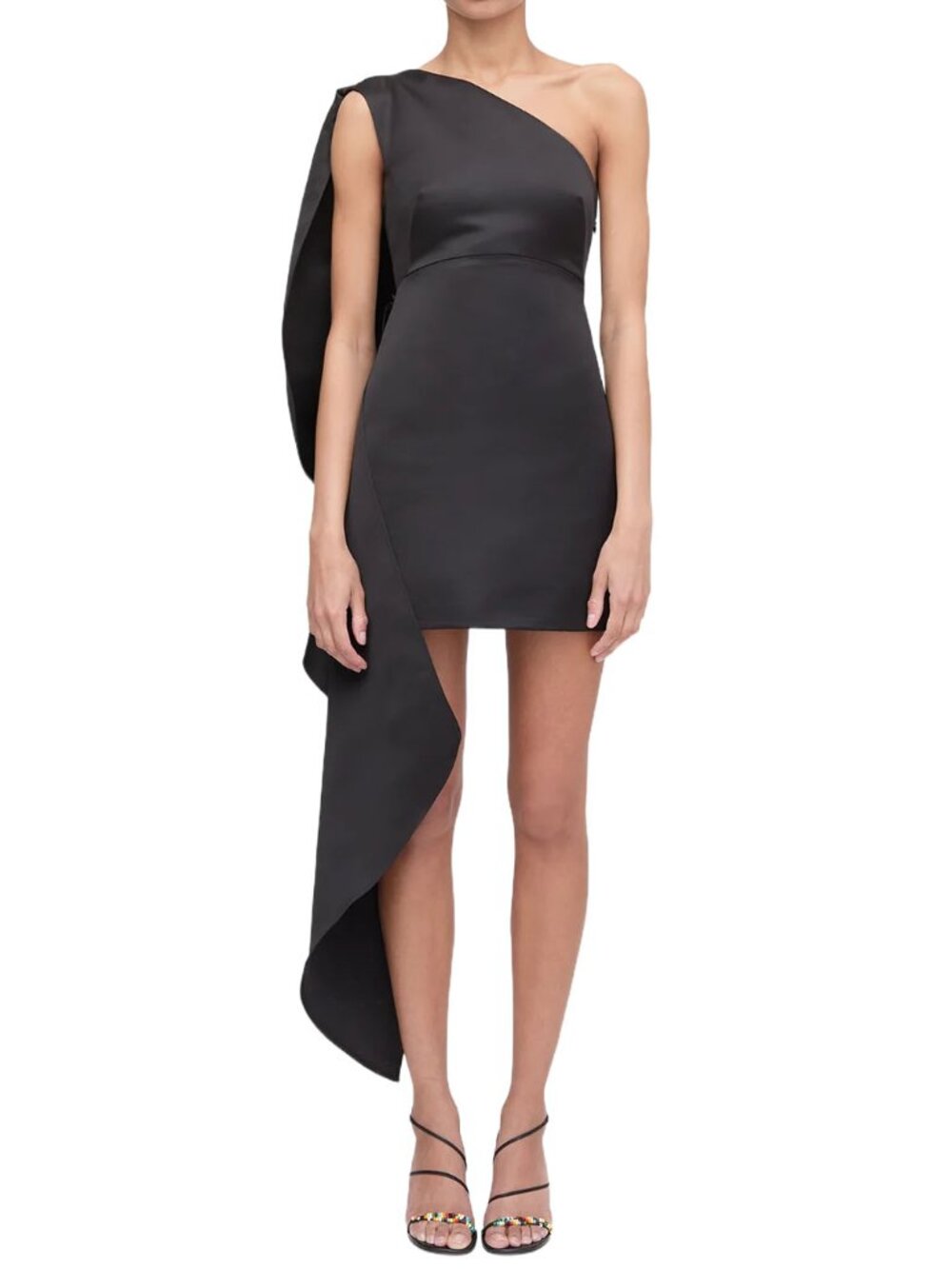 NWT Hill House Home The Eden Dress One Shoulder Mini Ruffle LBD Black Tie 00